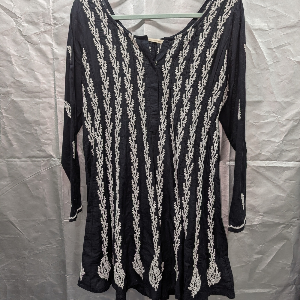Soft Surroundings Black Tunic with White Embroidery
